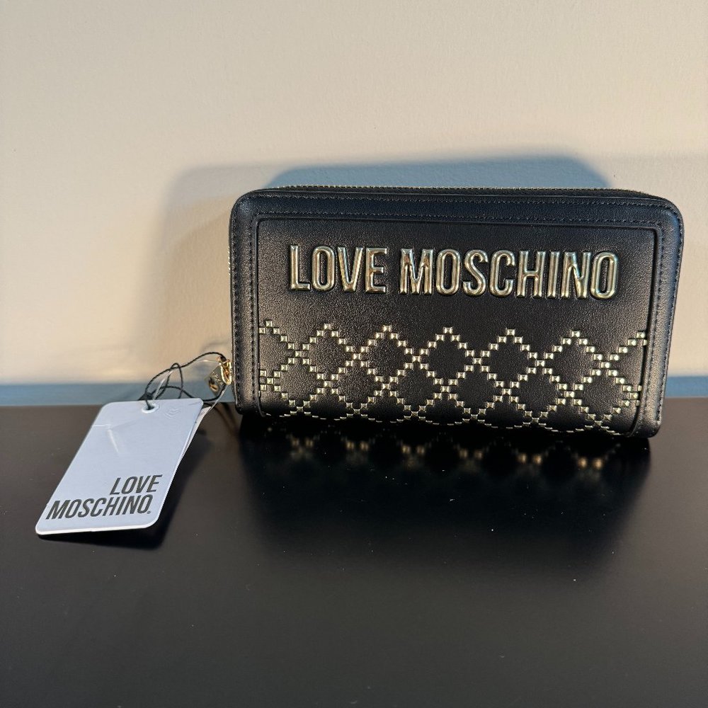 Love Moschino Portafogli Black Gold Studded Wallet - NWT